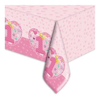 Tovaglia Primo Compleanno Rosa in Pvc Formato 140 x 270 cm