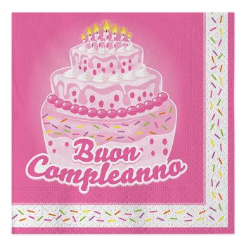 Tovaglioli 3 veli Buon Compleanno Cake 33 x 33 cm 20 Pz