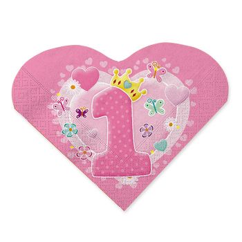 Tovaglioli Cuore 33 x 33 cm Primo Compleanno Rosa 20 Pz