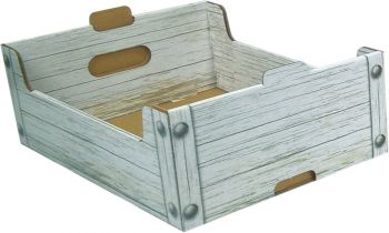 Cesta Cartone Bianca Effetto Legno 35,5 X 24 X 12,5 Cm