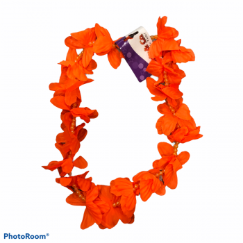 Collana di fiori hawaiana con perline arancio 100 cm