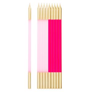 10 Candeline con sostegno fucsia/rosa e oro cm 15.5